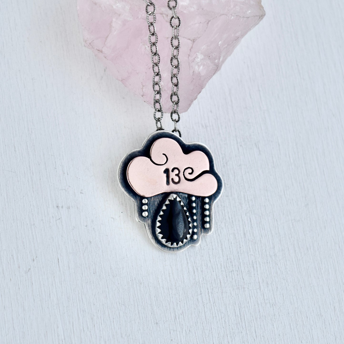 Friday the 13th Little Dark Cloud Necklace with Black Onyx #005