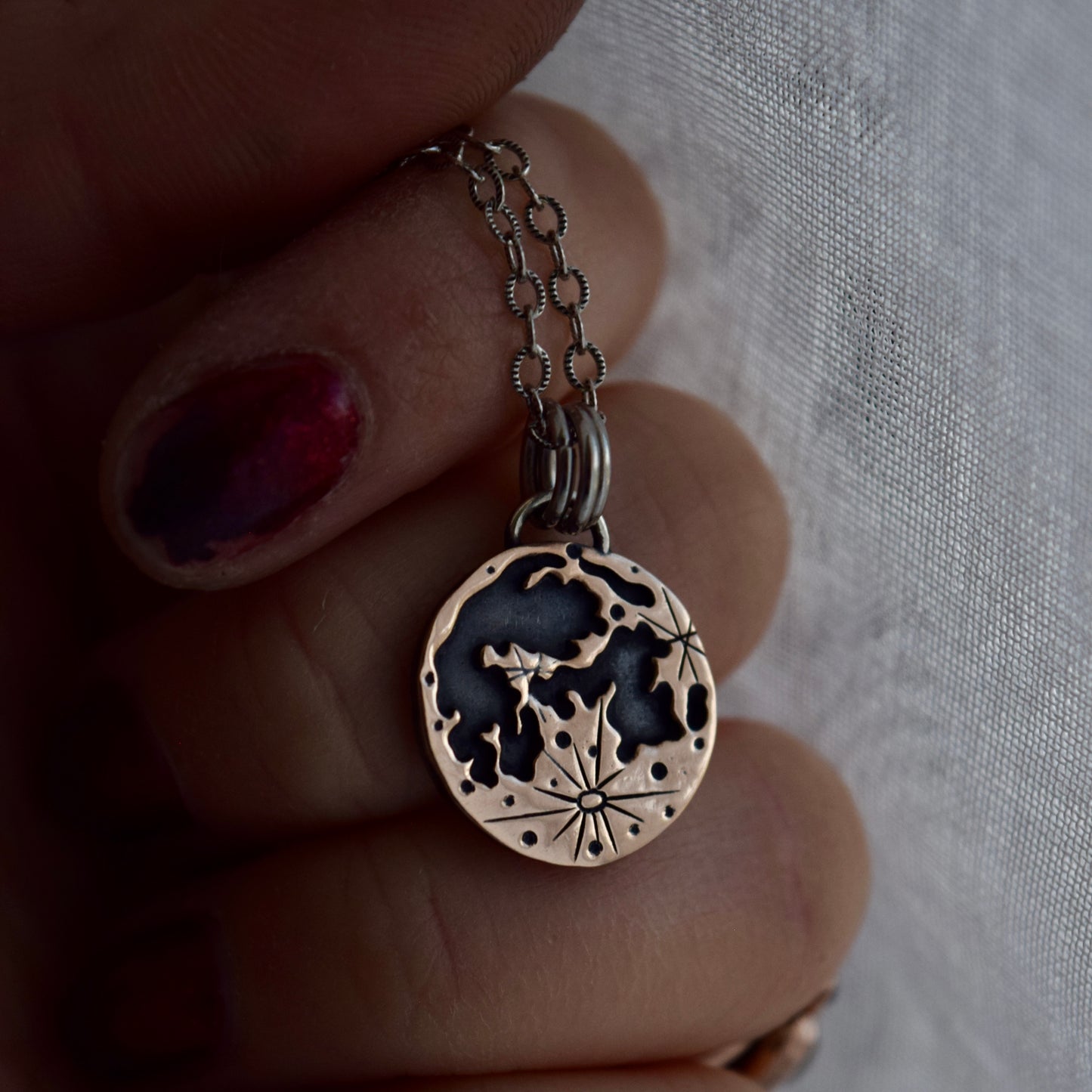 Double Sided Lunar Phase Pendant with Bronze