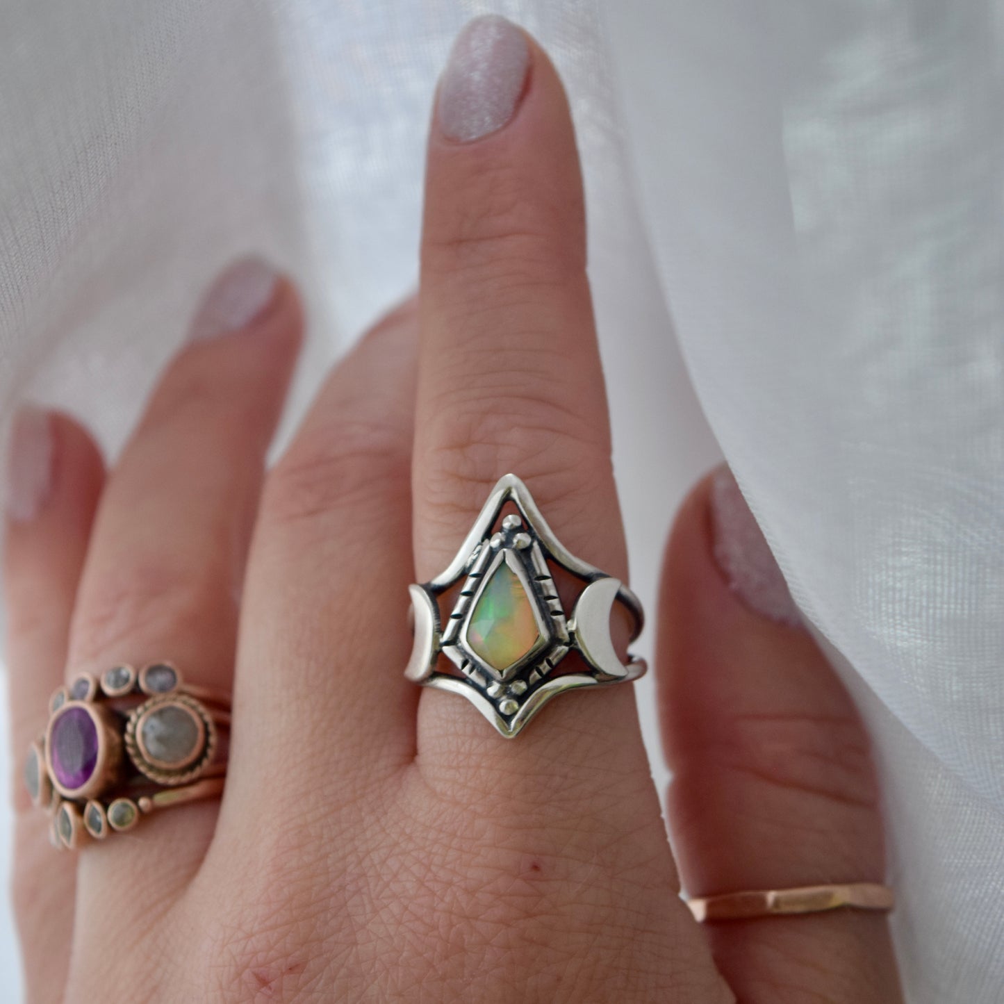 North Star Ring with Ethiopian Opal Size 7