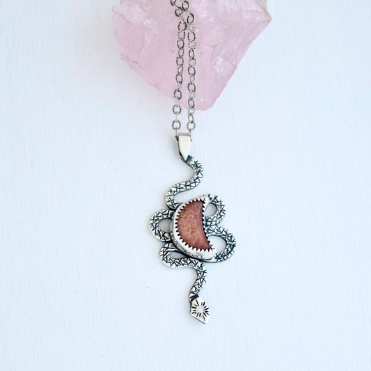 Serpent Moon Pendant with Sunstone and .02c Diamond