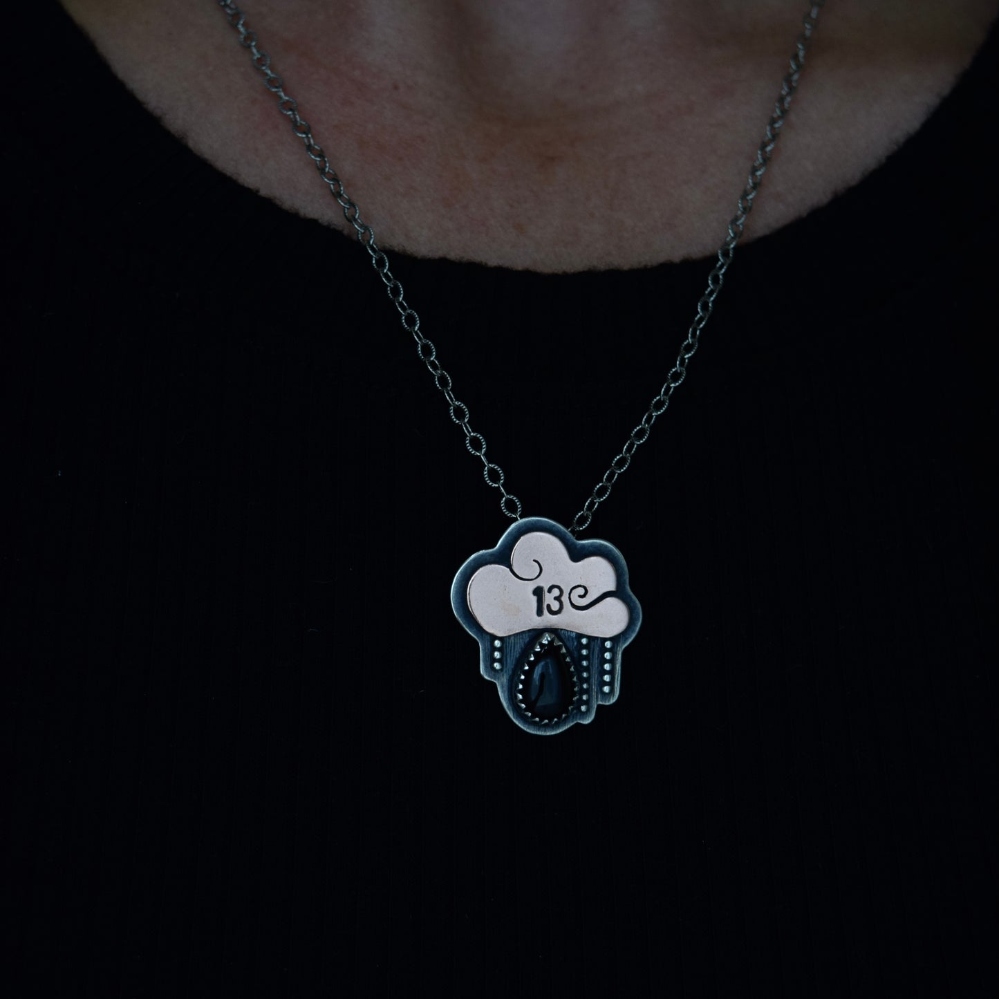Friday the 13th Little Dark Cloud Necklace with Black Onyx #005