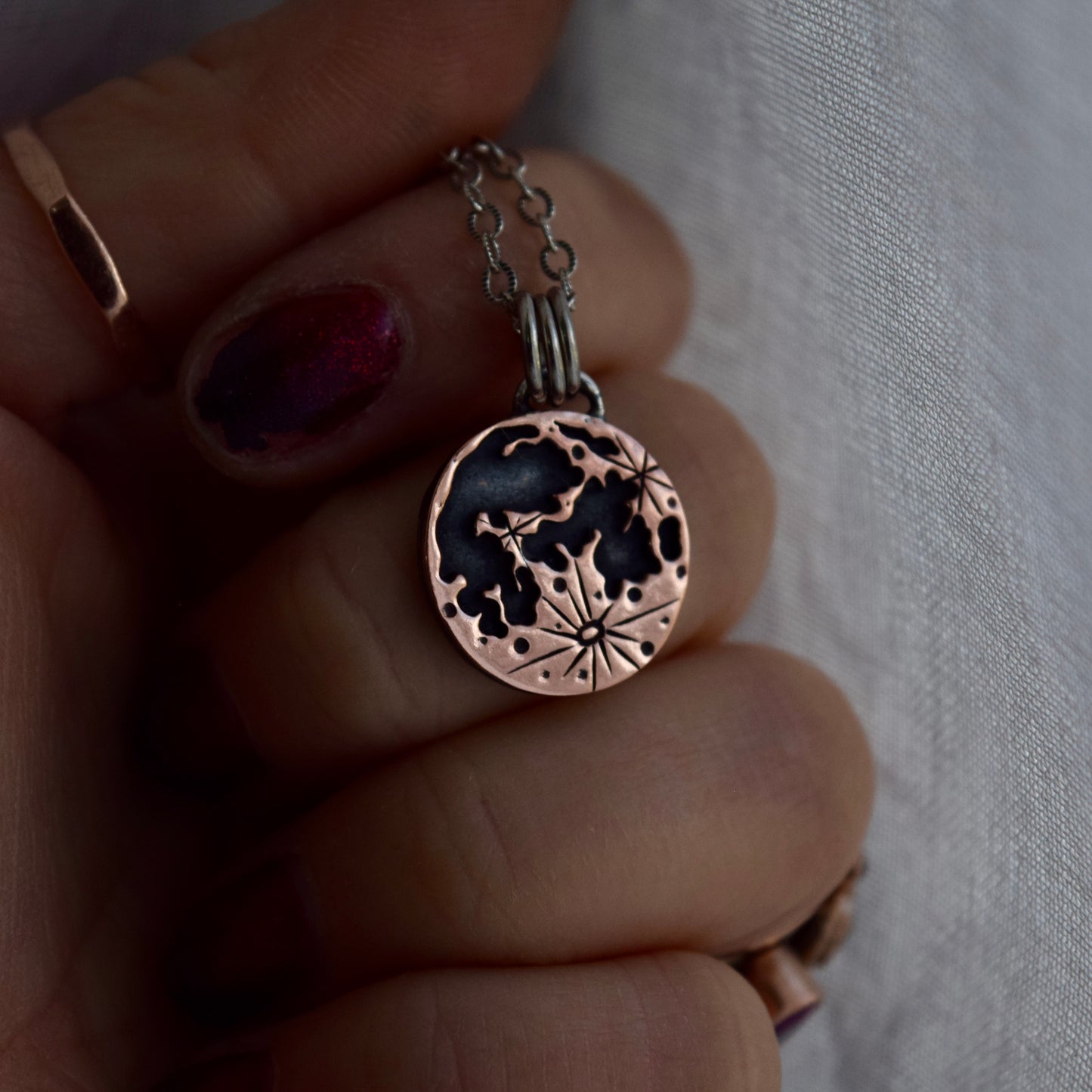 Double Sided Lunar Phase Pendant with Copper