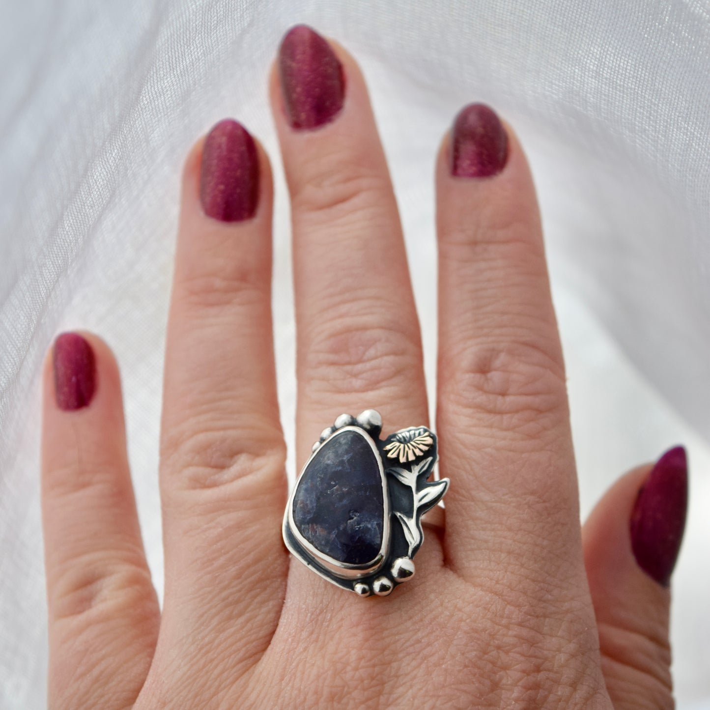 Bergamot Ring with Iolite and Rose Gold Fill size 9