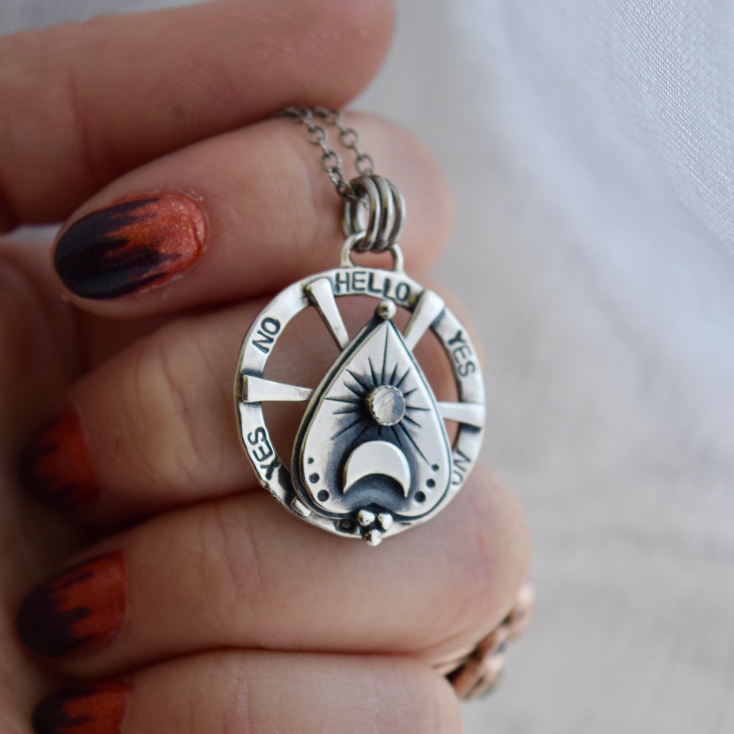 Planchette Axis Pendant with Rainbow Moonstone