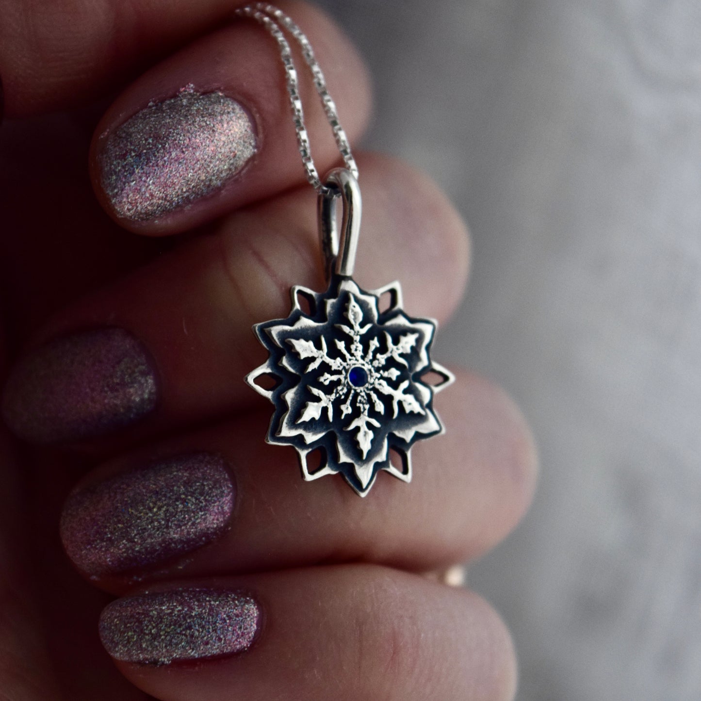 Snowflake Necklace with Sapphire