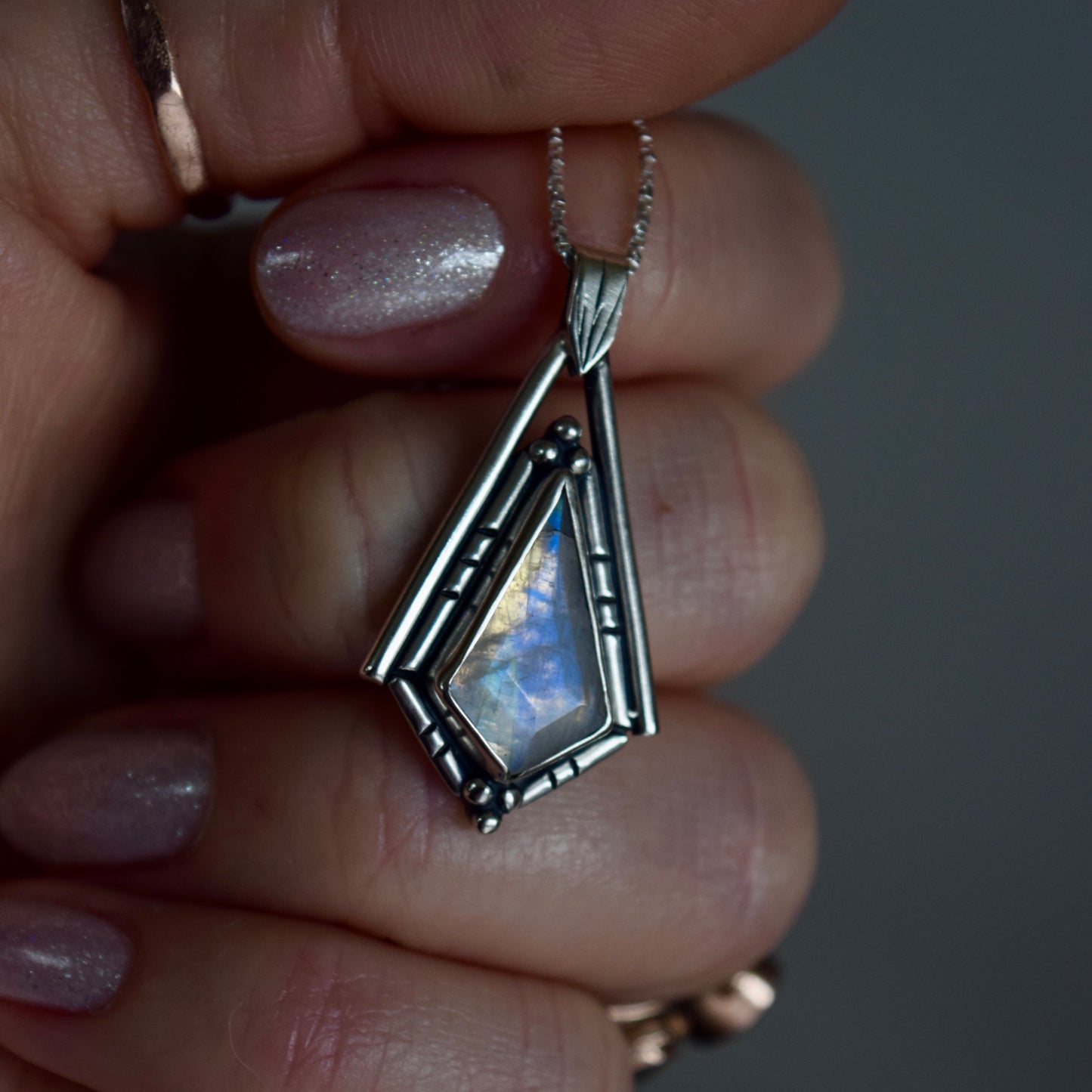 North Star Necklace with Rainbow Moonstone