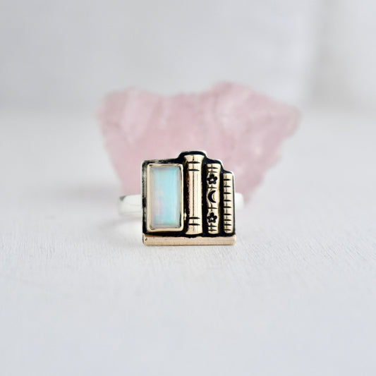 Bookshelf Ring with Ethiopian Opal, 14k Solid Yellow Gold, and Yellow Gold Fill Size 8