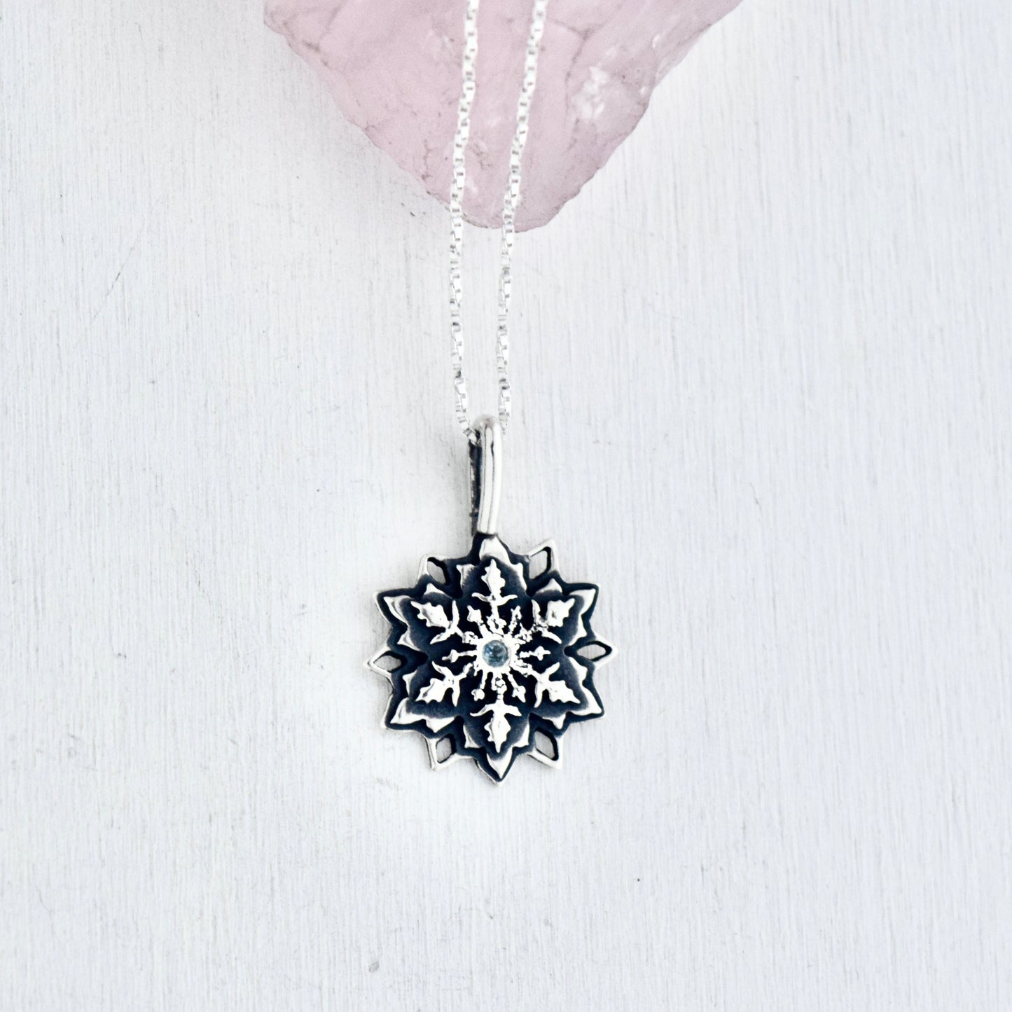 Snowflake Necklace with Teal Montana Sapphire