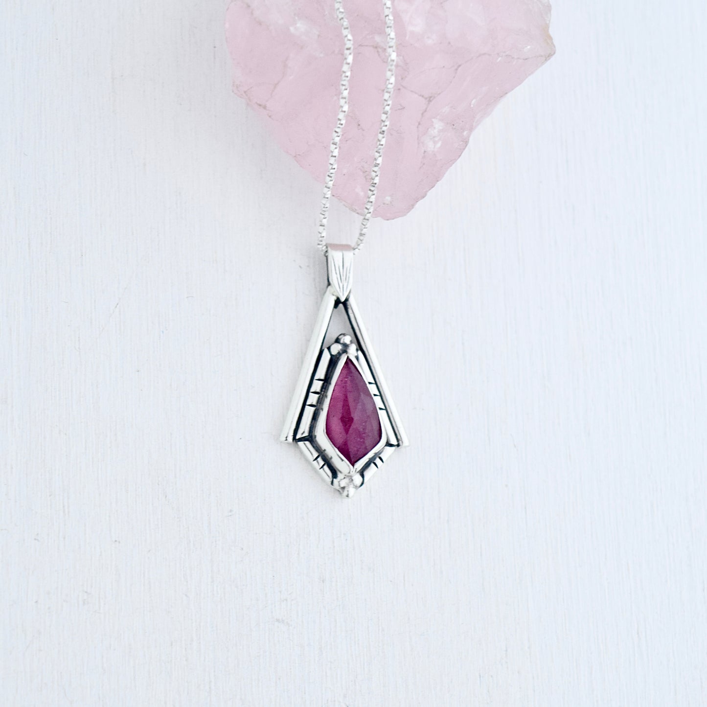 North Star Necklace with Rose Cut Pink Sapphire