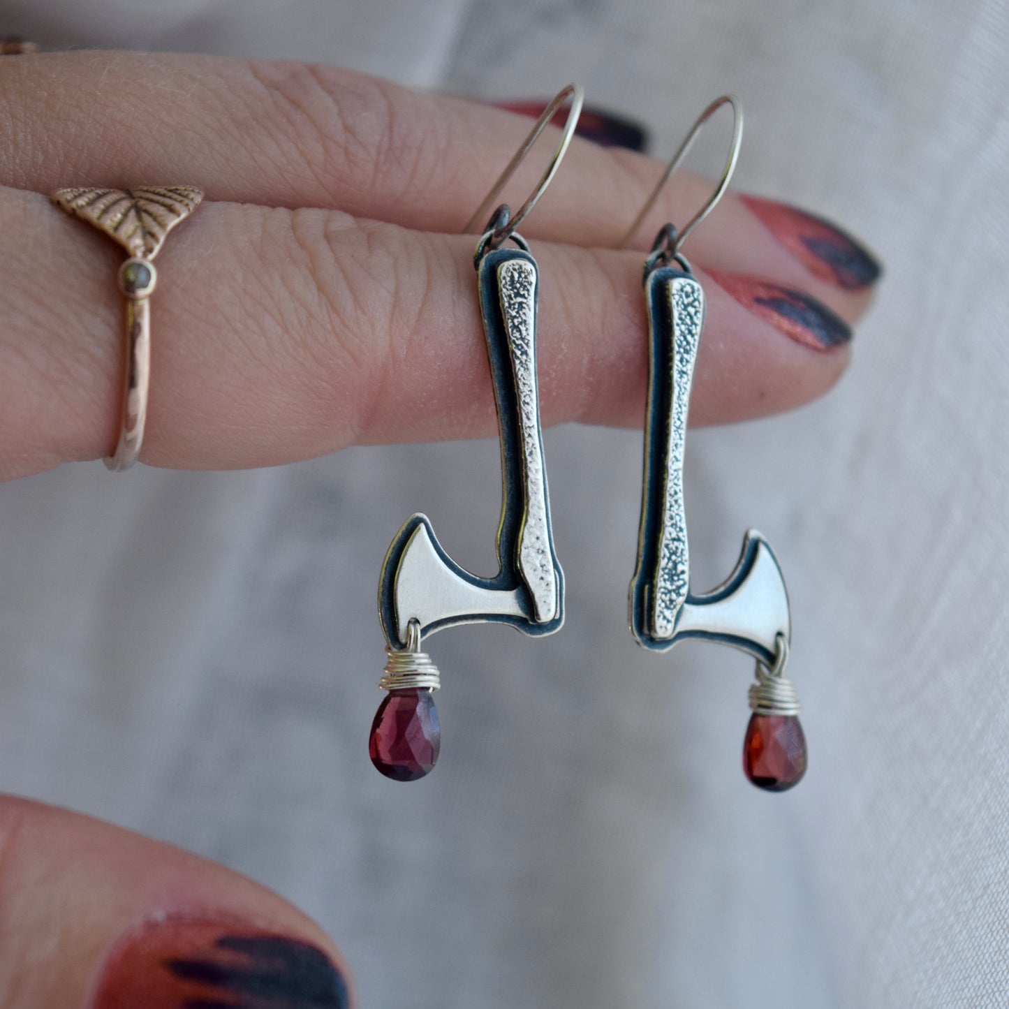 The Horseman's Axe Earrings with Garnet