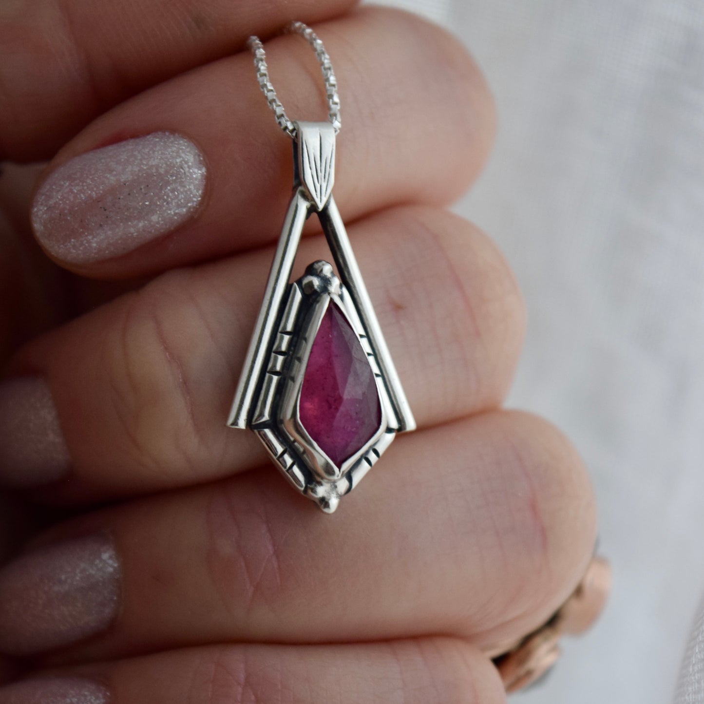 North Star Necklace with Rose Cut Pink Sapphire