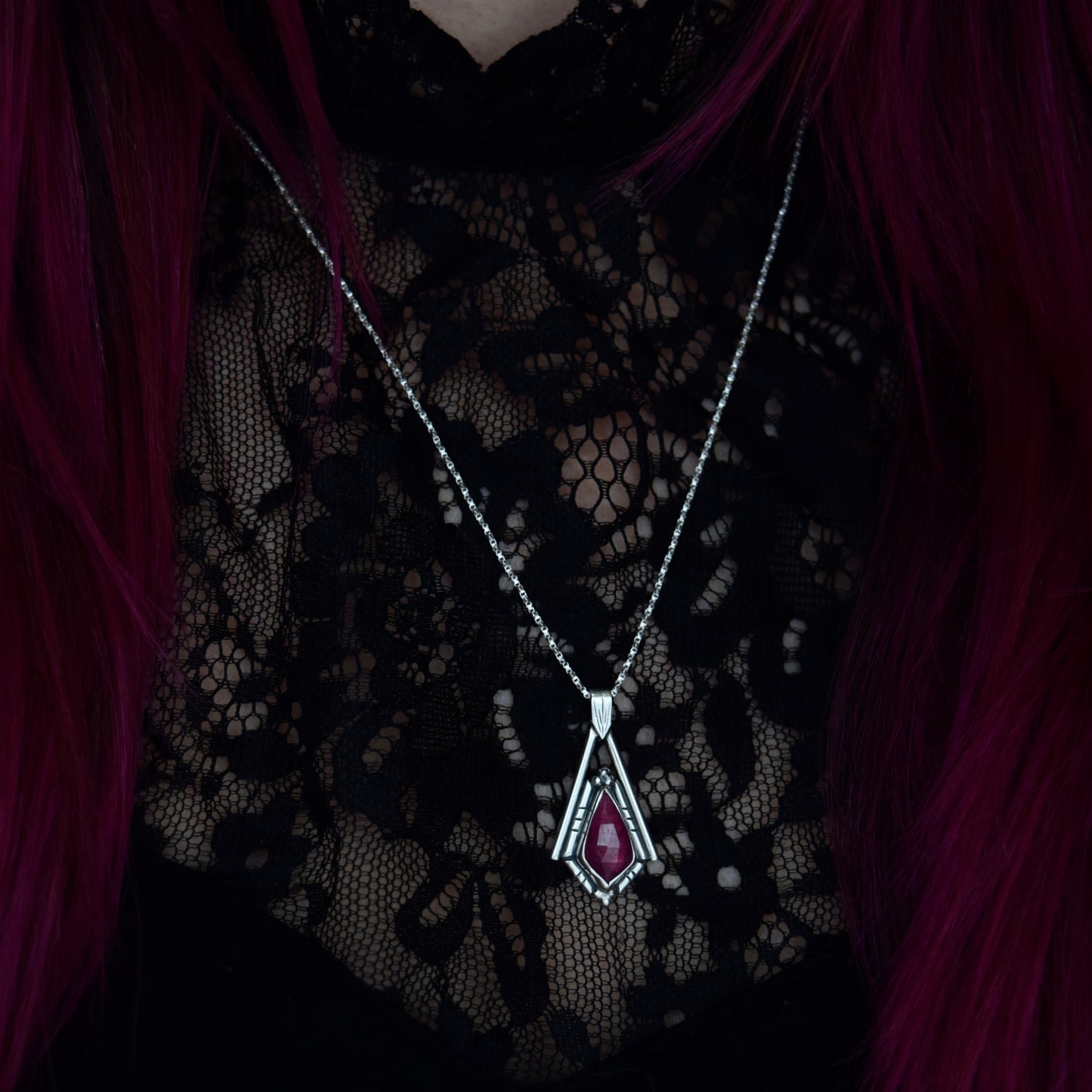 North Star Necklace with Rose Cut Pink Sapphire