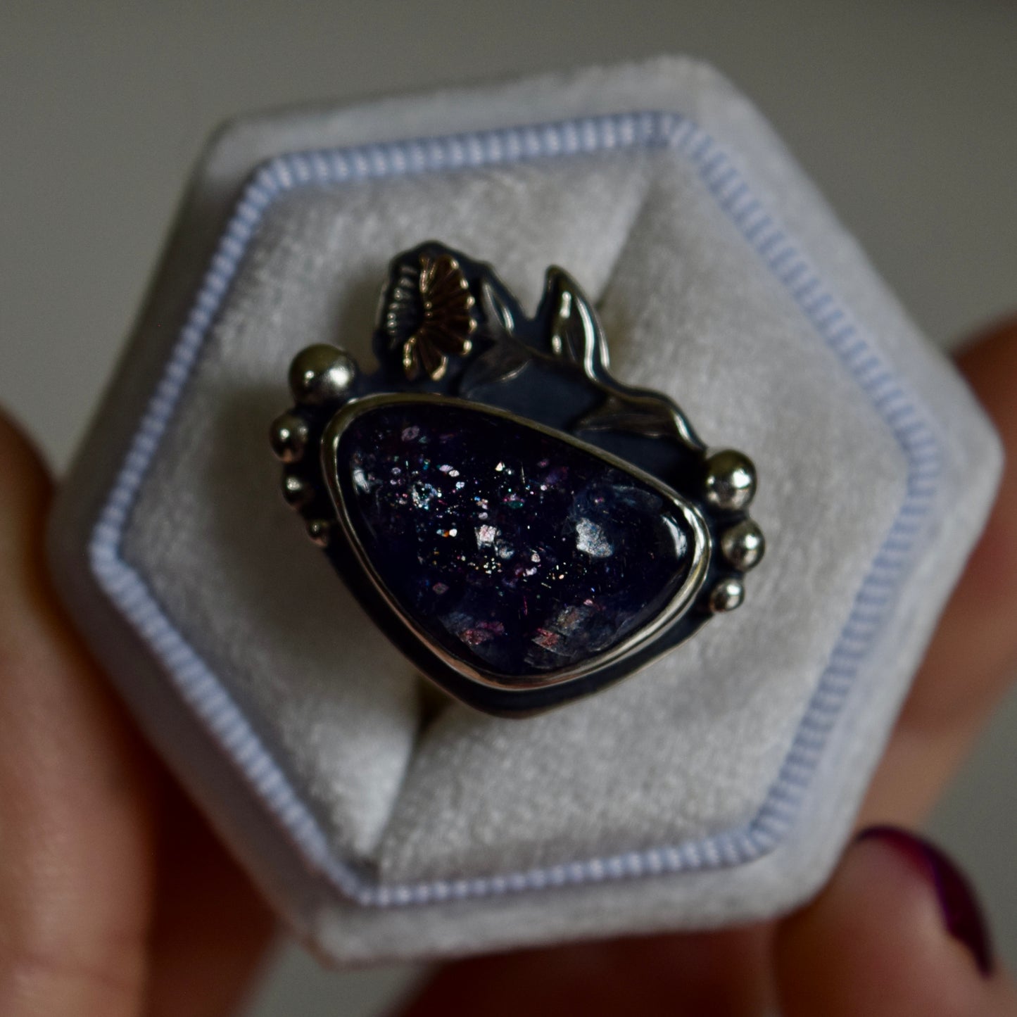 Bergamot Ring with Iolite and Rose Gold Fill size 9