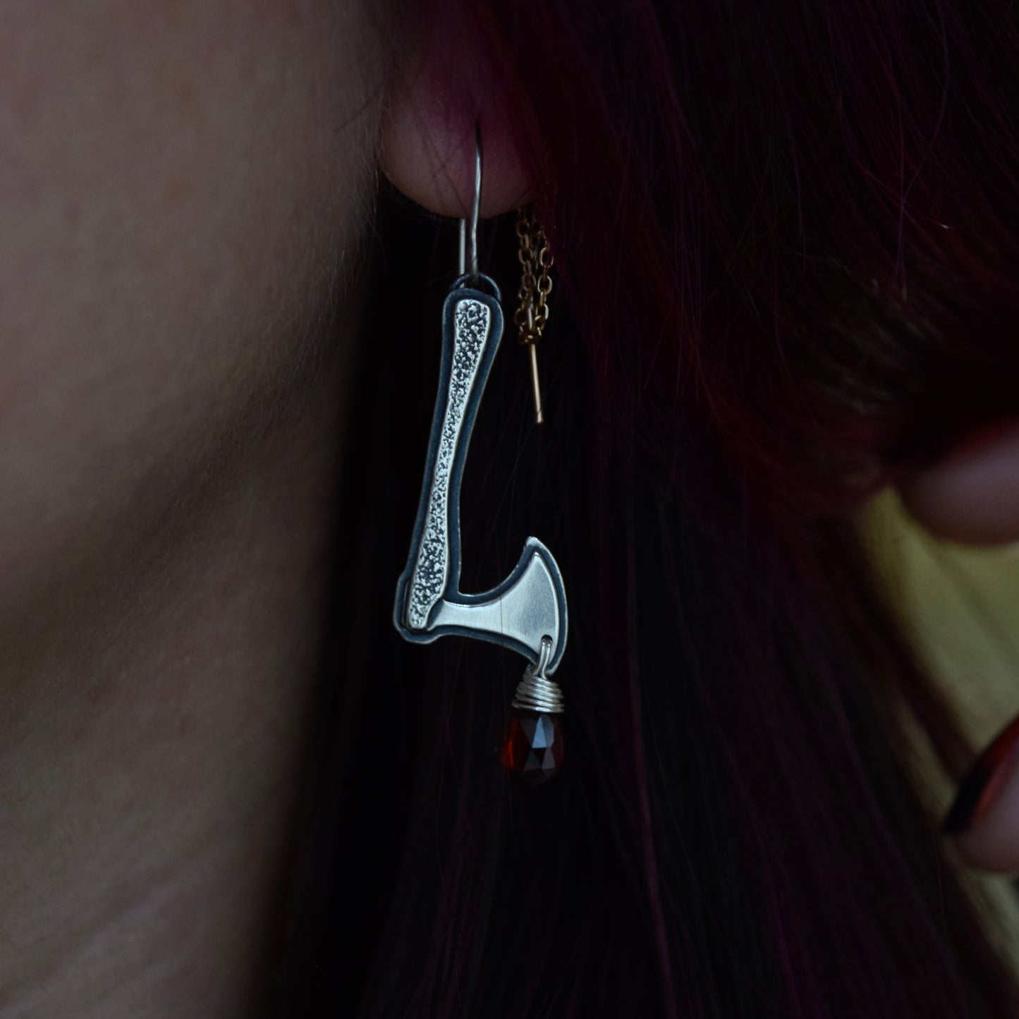 The Horseman's Axe Earrings with Garnet