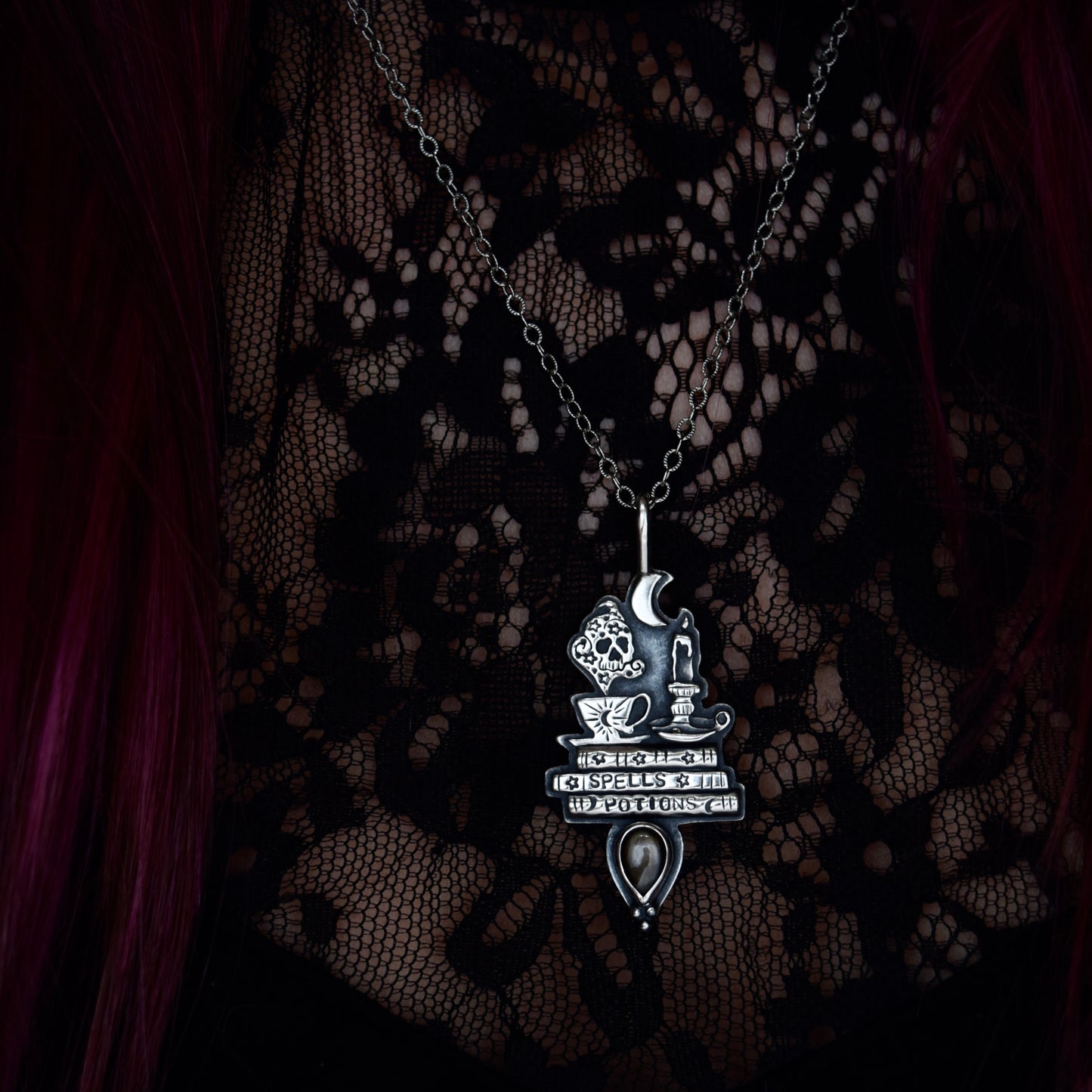 Midnight Reading Necklace with Black Star Sapphire