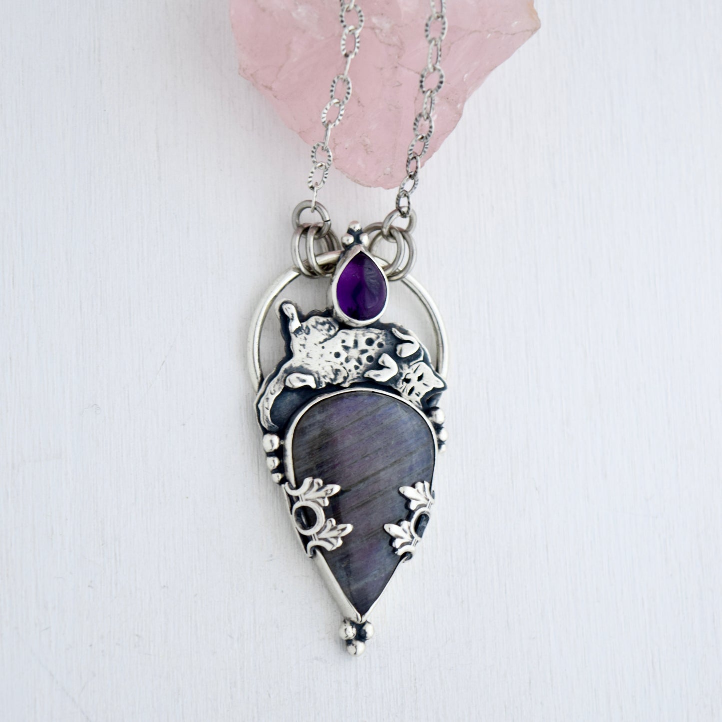 Forbidden Belly Pendant with Amethyst and Purple Labradorite