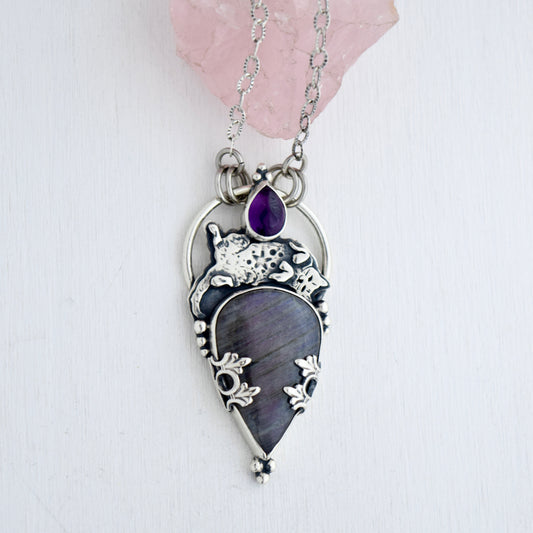 Forbidden Belly Pendant with Amethyst and Purple Labradorite