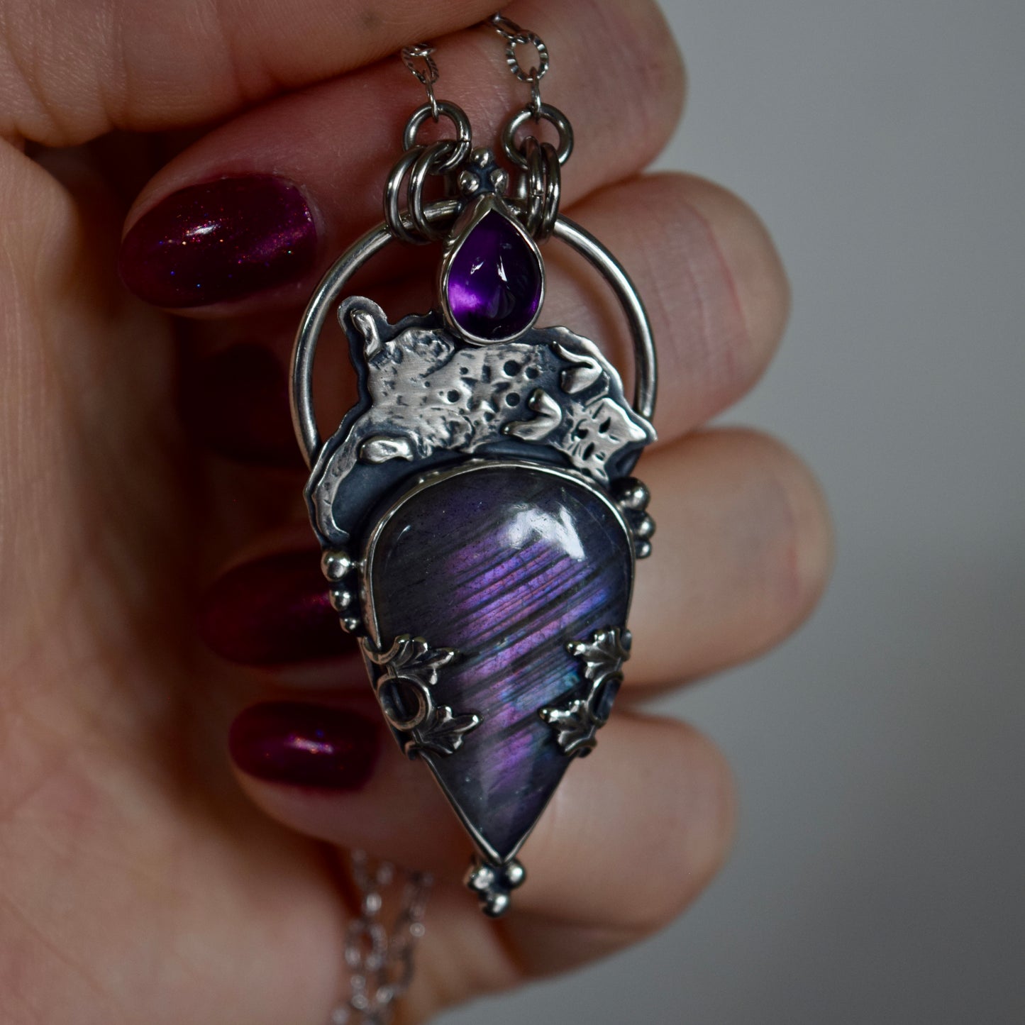 Forbidden Belly Pendant with Amethyst and Purple Labradorite