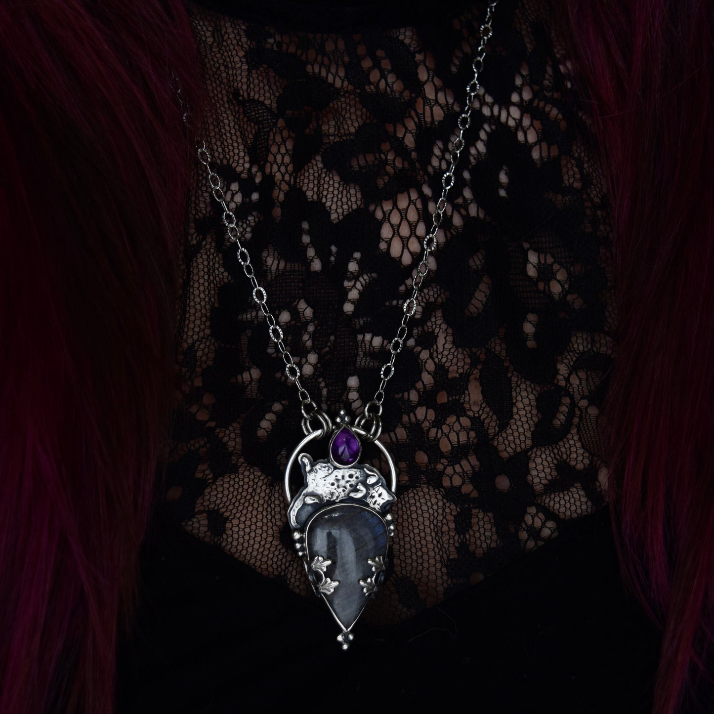Forbidden Belly Pendant with Amethyst and Purple Labradorite