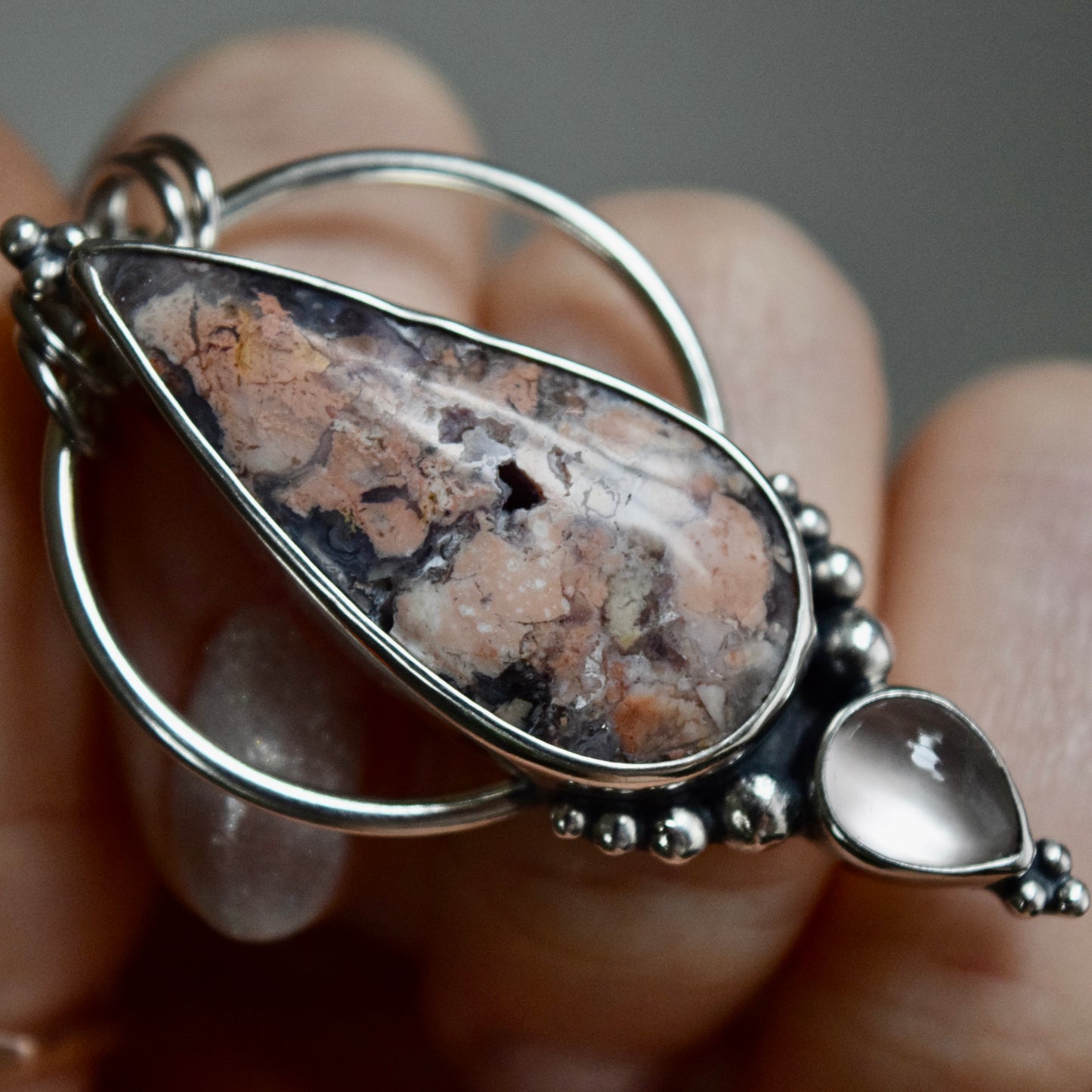 Pendulum Pendant with Tiffany Stone and Rose Quartz