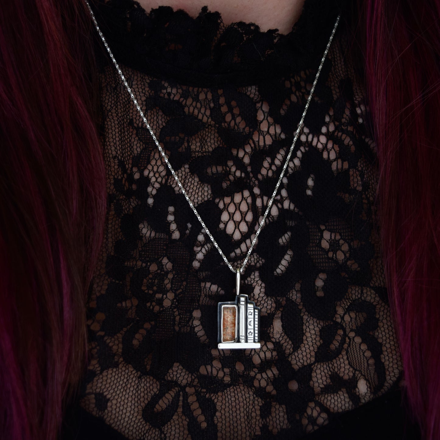 Bookshelf Necklace with Sunstone