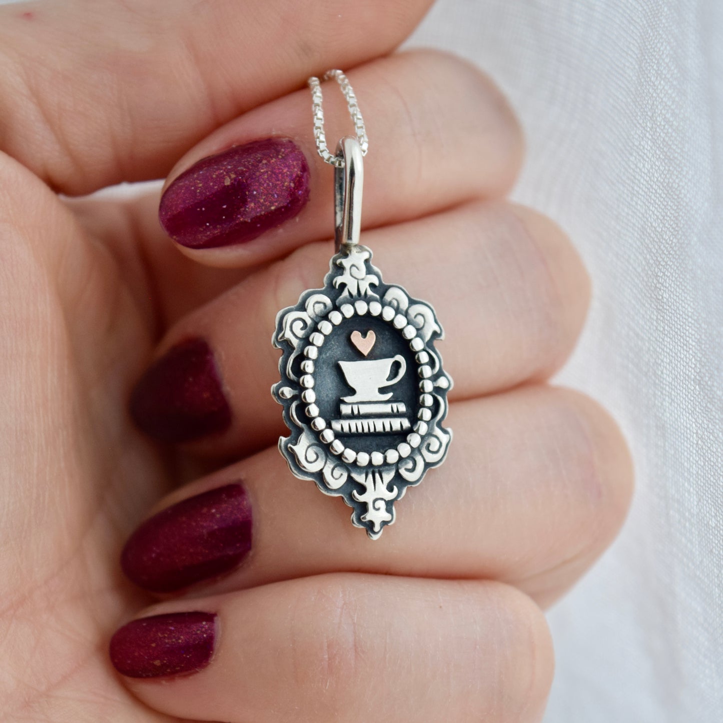 Cozy Bookstack Cameo Necklace with 14k Solid Rose Gold