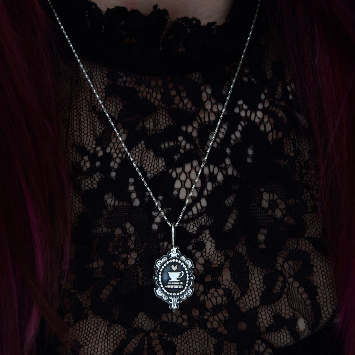 Cozy Bookstack Cameo Necklace with 14k Solid Rose Gold