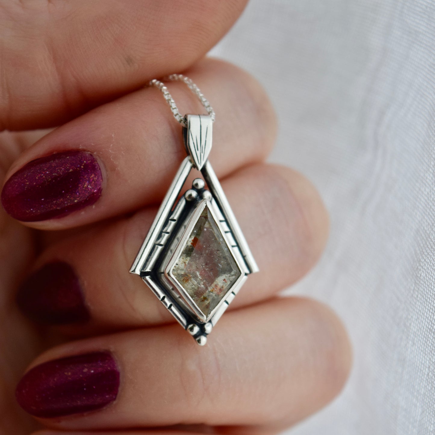 North Star Necklace with Mint Green Confetti Sunstone