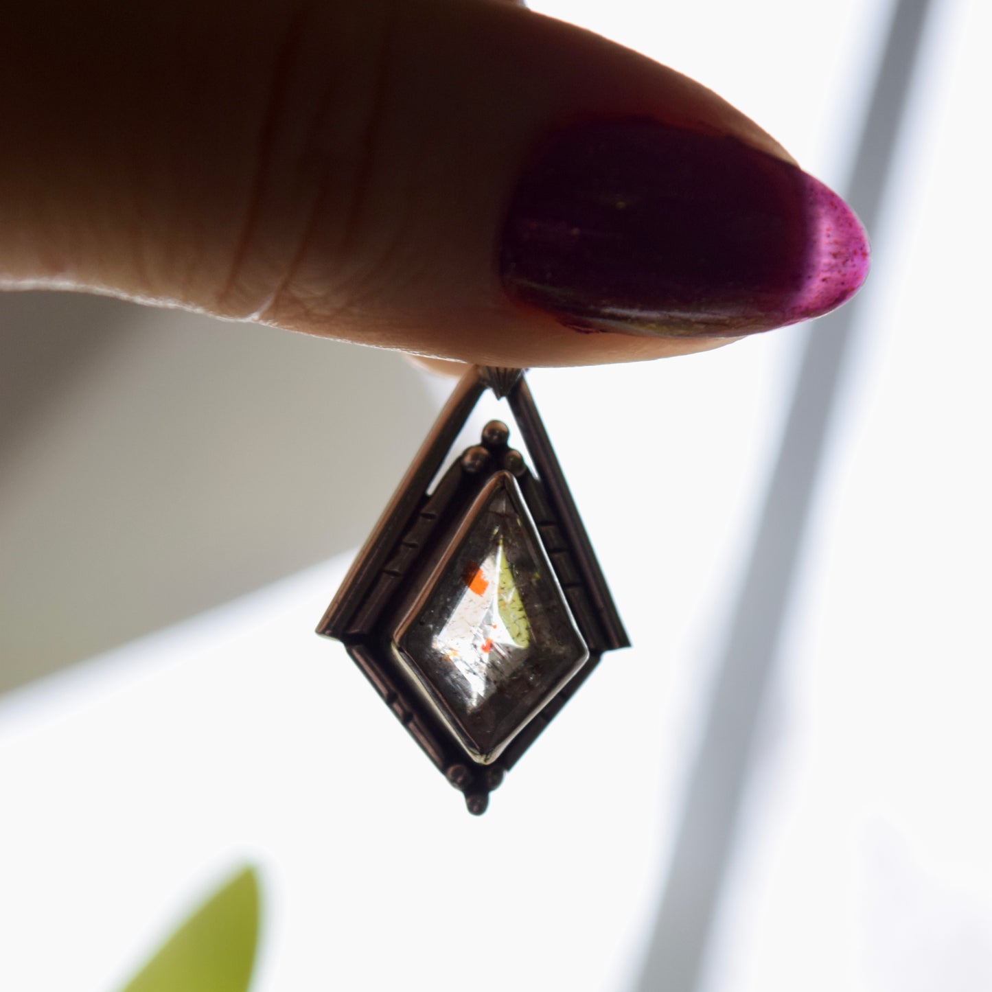 North Star Necklace with Mint Green Confetti Sunstone