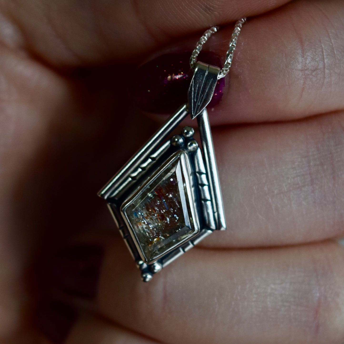 North Star Necklace with Mint Green Confetti Sunstone