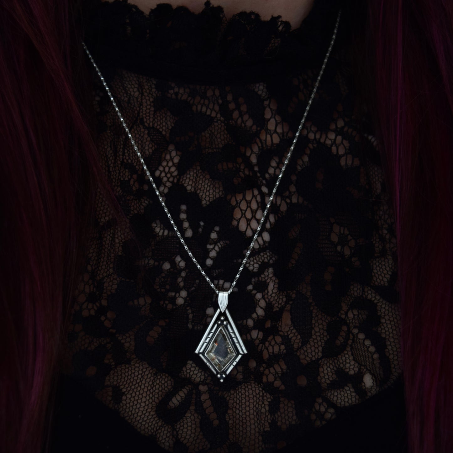 North Star Necklace with Mint Green Confetti Sunstone