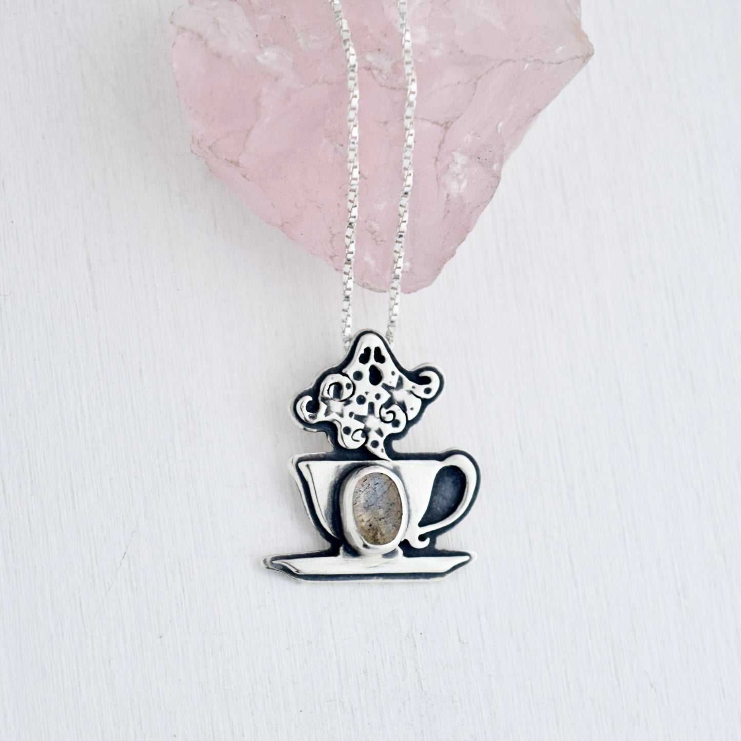 Dead Tired Cuppa Potion Pendant with Labradorite
