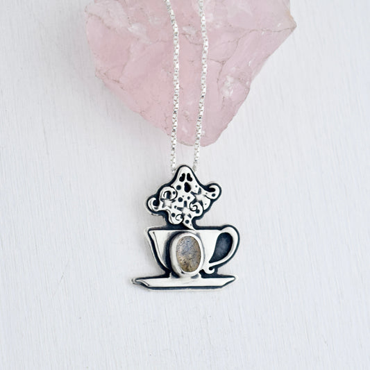 Dead Tired Cuppa Potion Pendant with Labradorite