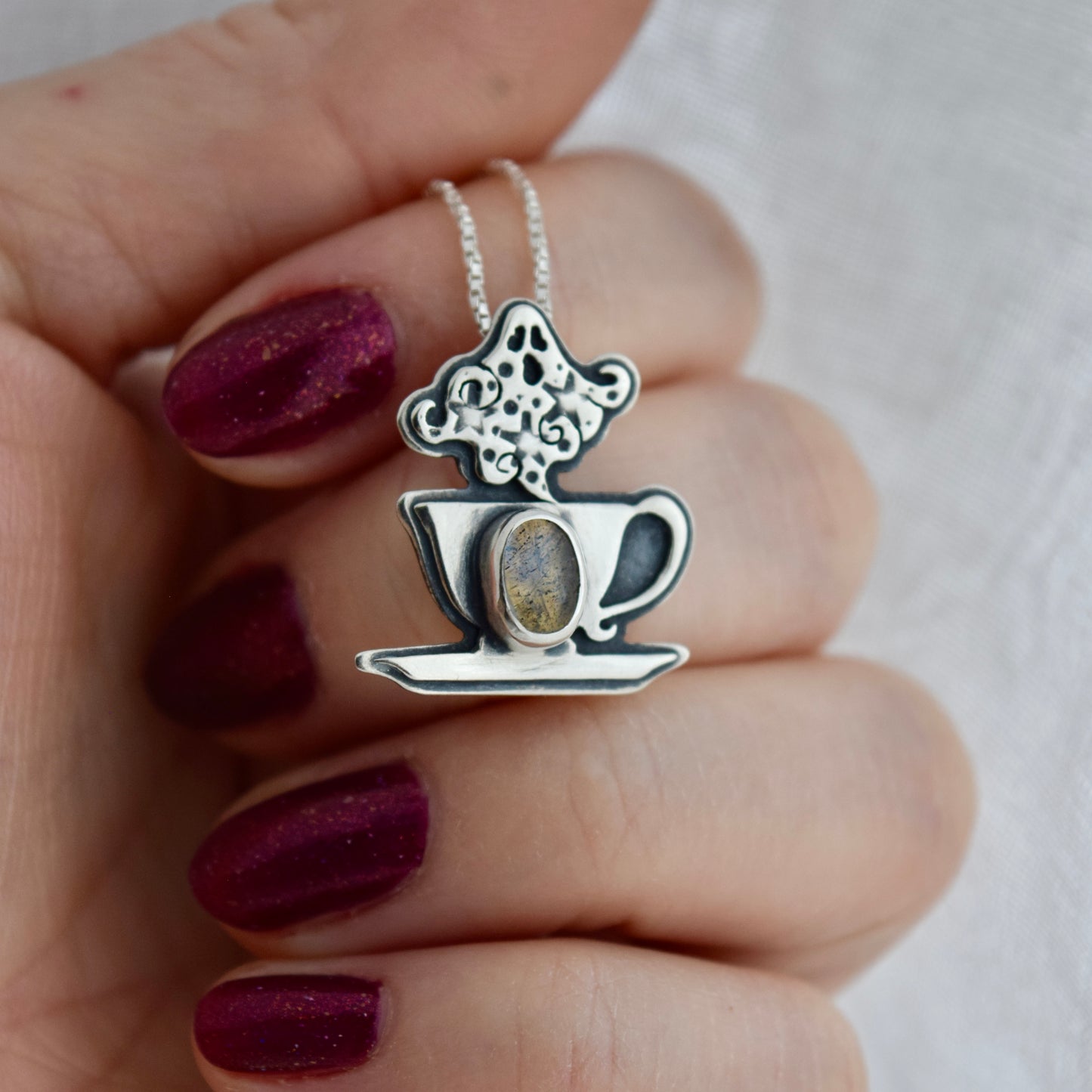 Dead Tired Cuppa Potion Pendant with Labradorite