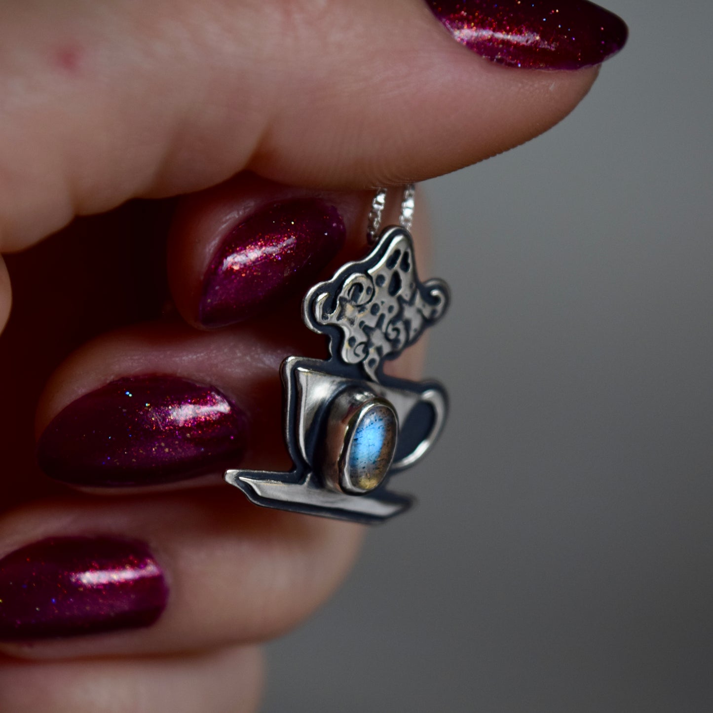 Dead Tired Cuppa Potion Pendant with Labradorite