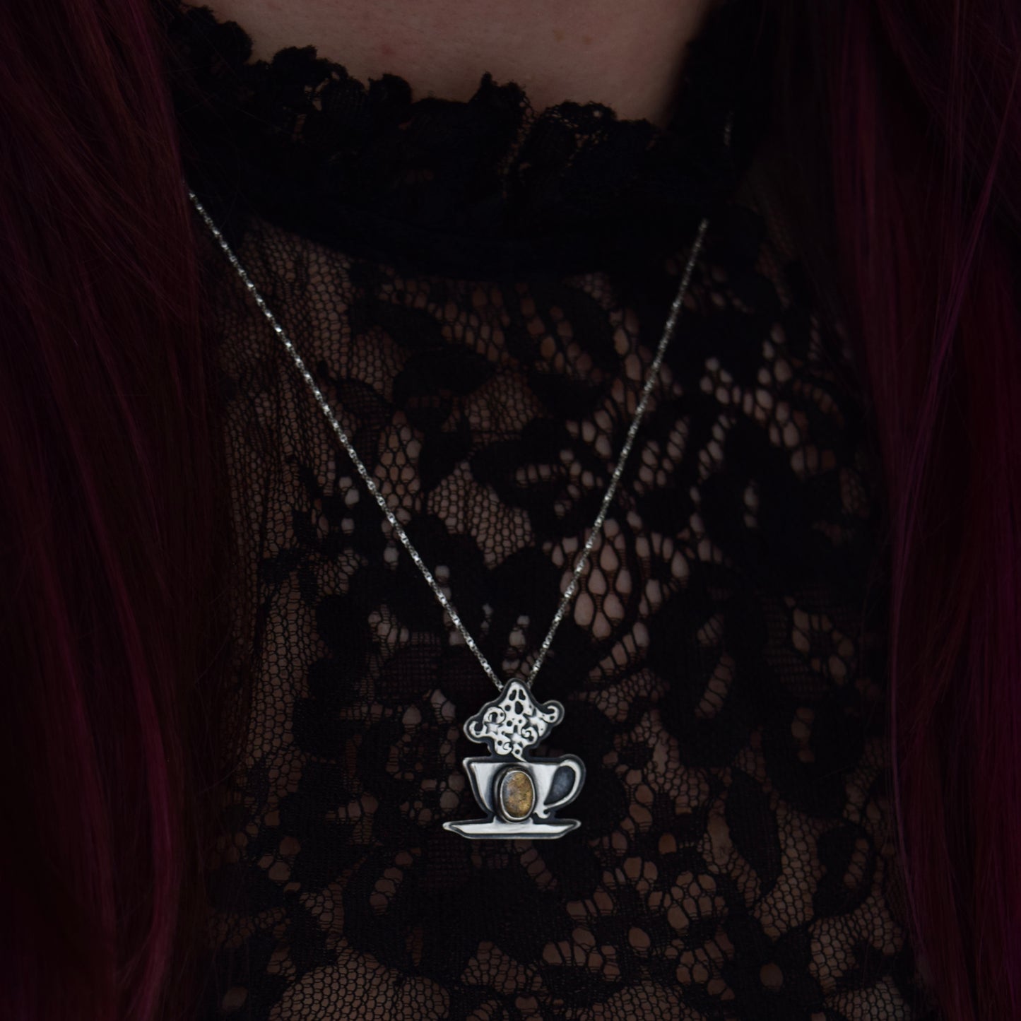 Dead Tired Cuppa Potion Pendant with Labradorite