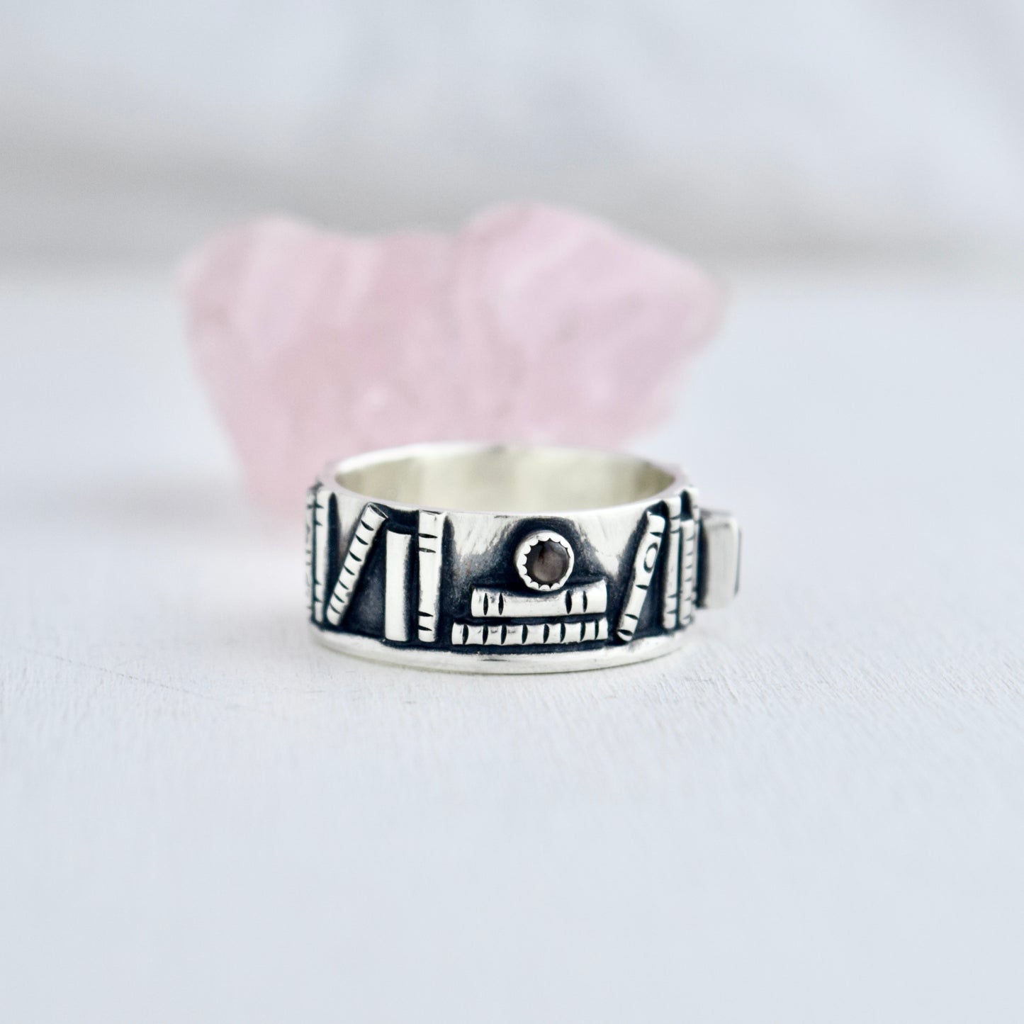 Bookshelf Ring Band with Amethyst and Black Star Sapphire Size 9.75