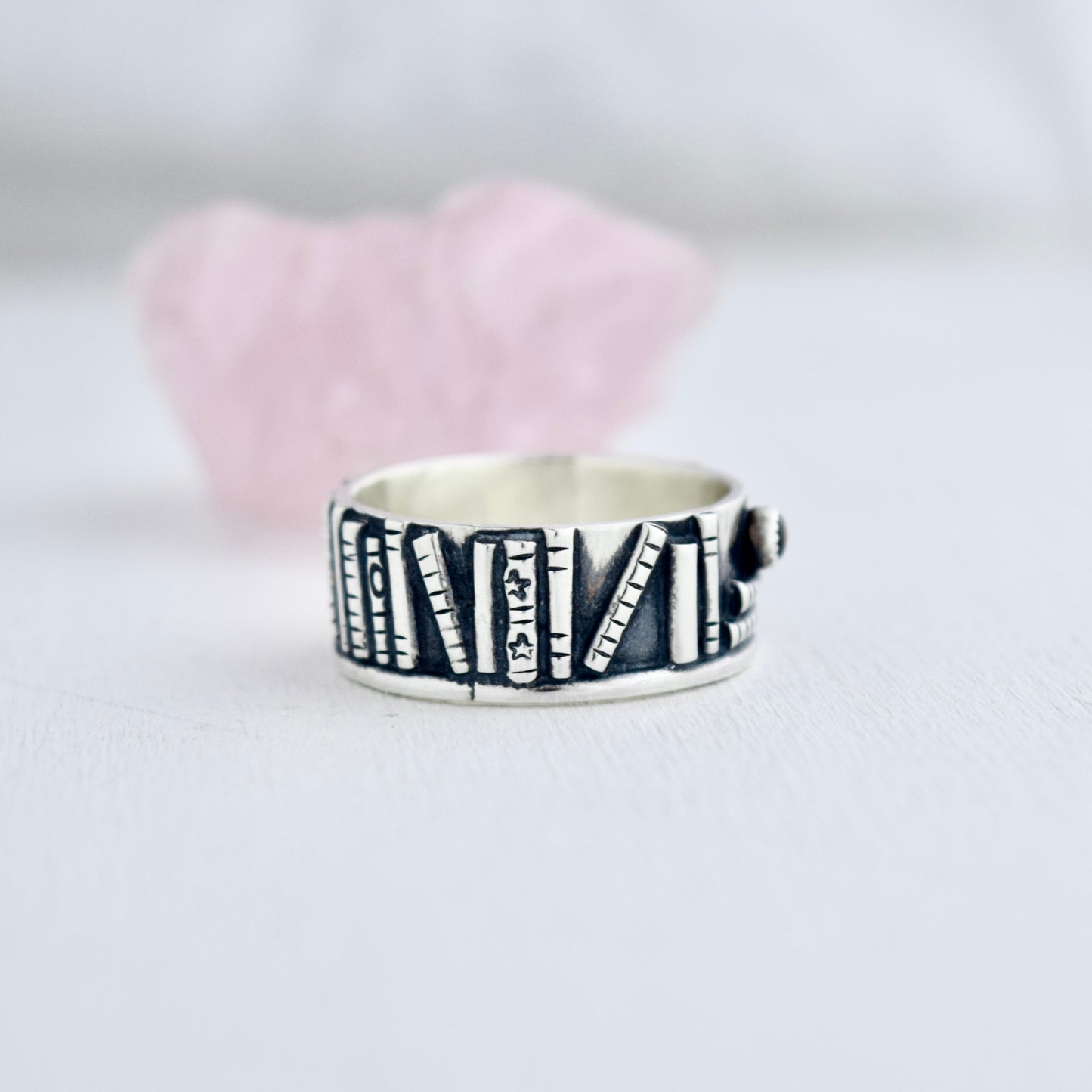 Bookshelf Ring Band with Amethyst and Black Star Sapphire Size 9.75