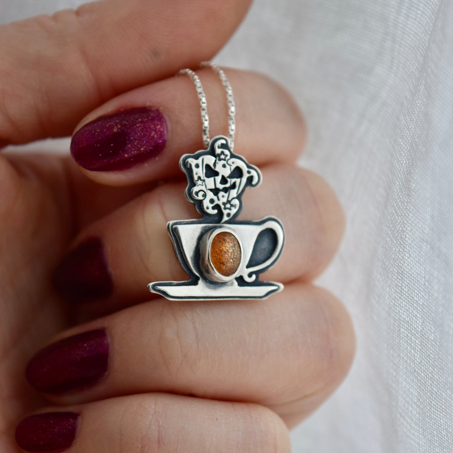 Pumpkin Spice Cuppa Potion Pendant with Sunstone