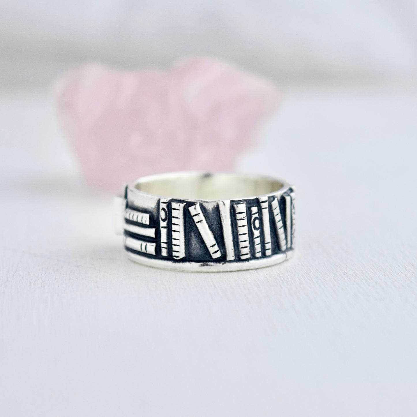 Bookshelf Ring Band with Amethyst and Black Star Sapphire Size 9.75