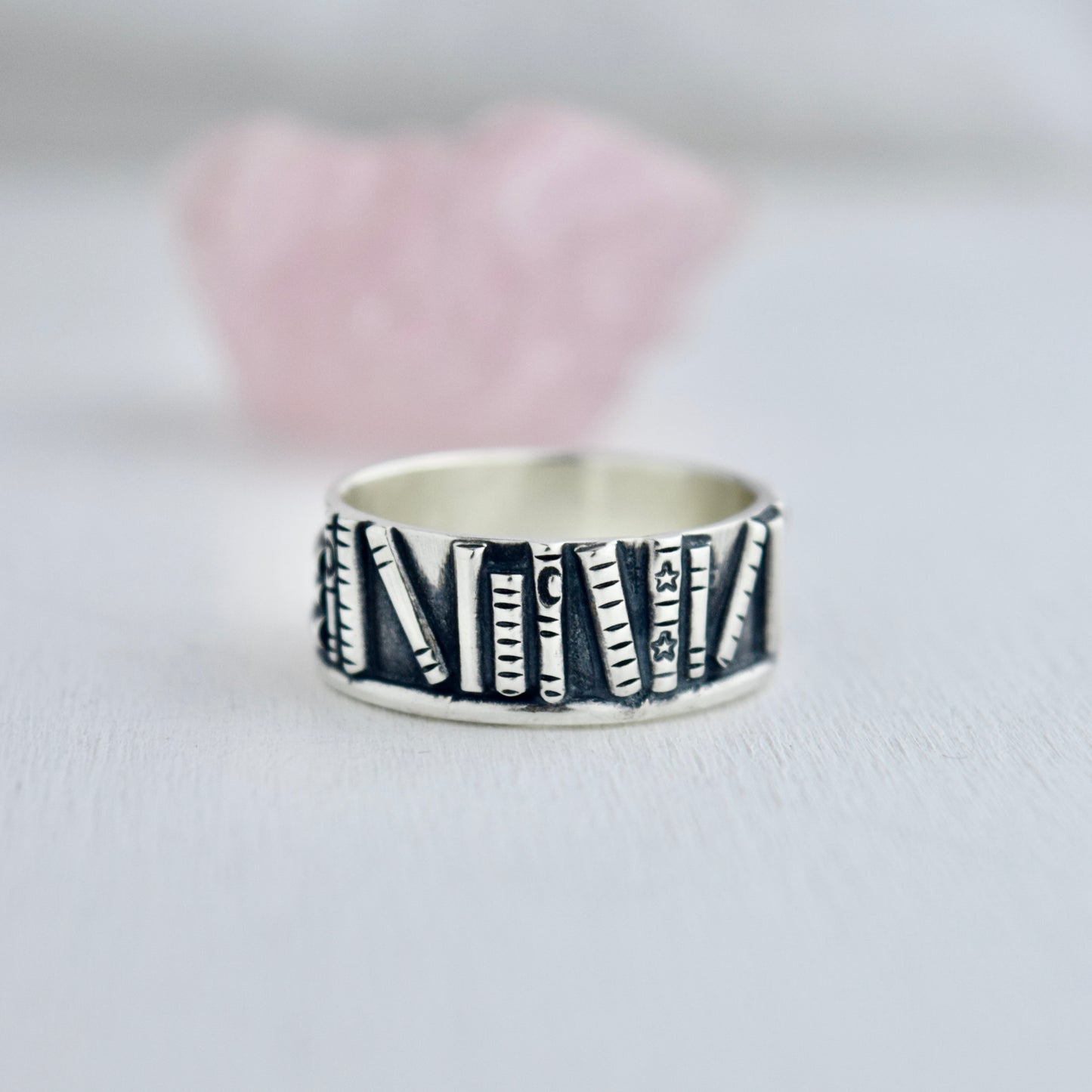 Bookshelf Ring Band with Blue Topaz and Blue Tourmaline Size 10.25