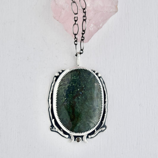 Worry Stone Pendant with Moss Agate and Black Star Sapphire