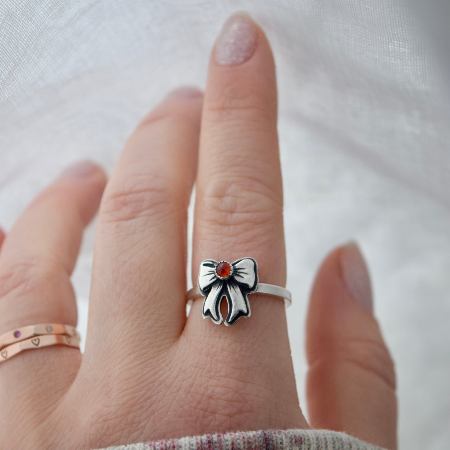 Garnet Bow Ring size 7
