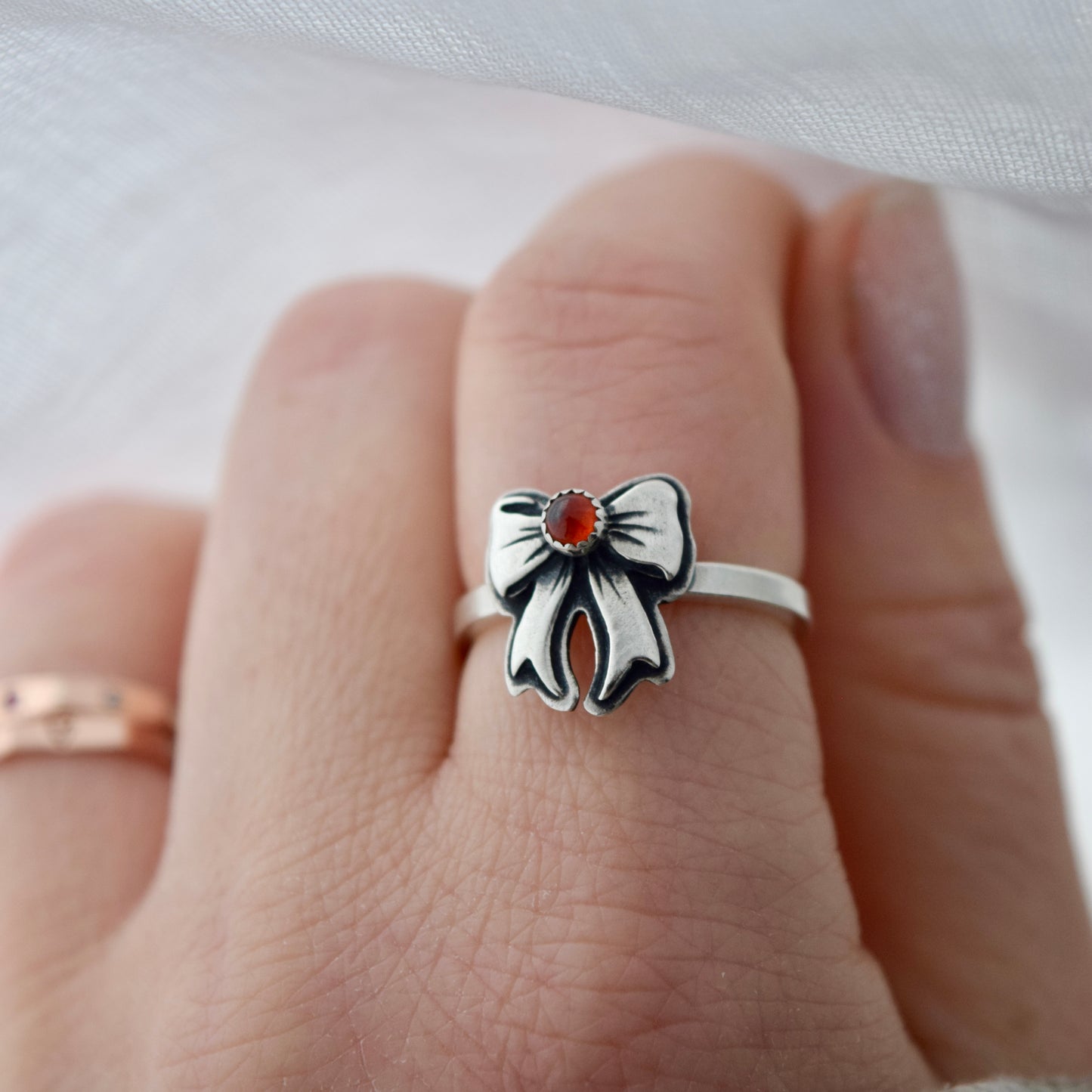 Garnet Bow Ring size 7