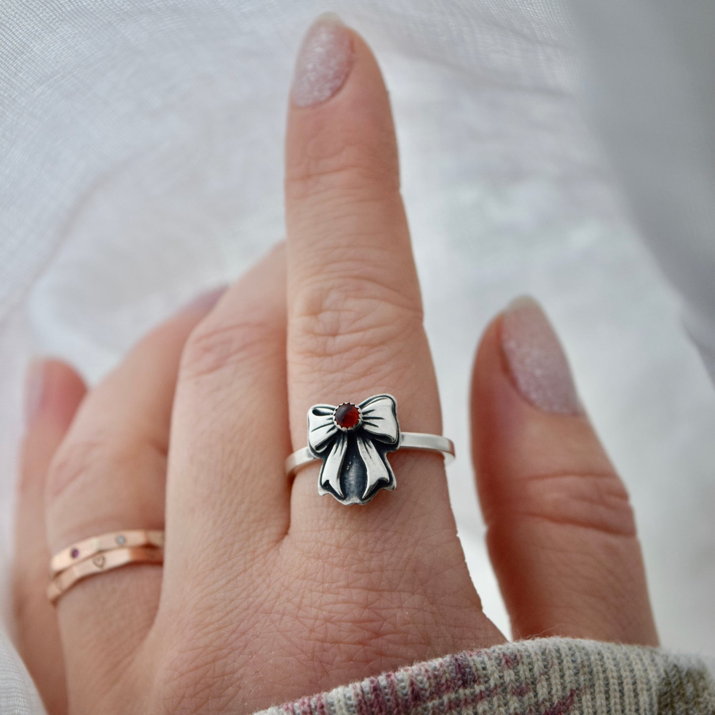 Garnet Bow Ring size 8.25