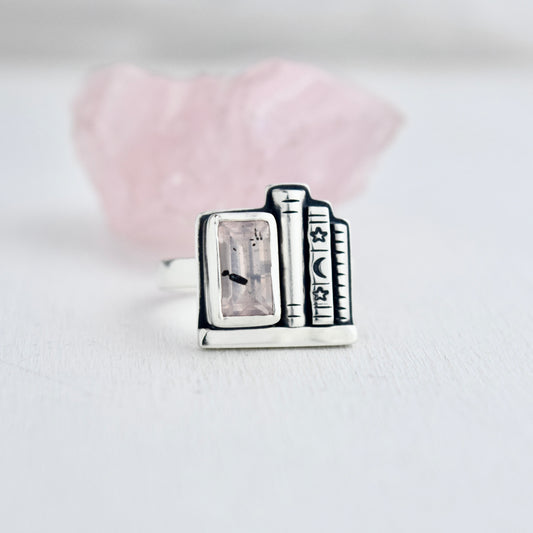 Bookshelf Ring with Diopside Rose Quartz Size 7