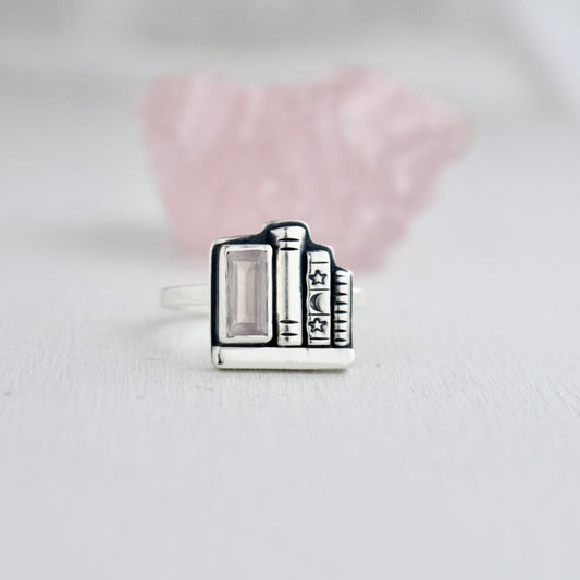 Mini Bookshelf Ring with Rose Quartz Size 6.75/7