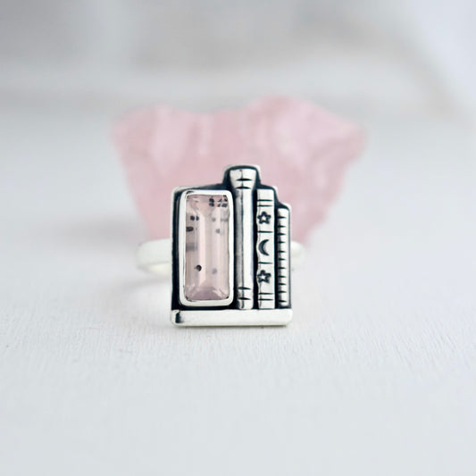 Bookshelf Ring with Diopside Rose Quartz Size 9.25