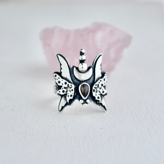 Midnight Fairy Wings Ring with Black Star Sapphire size 6.5