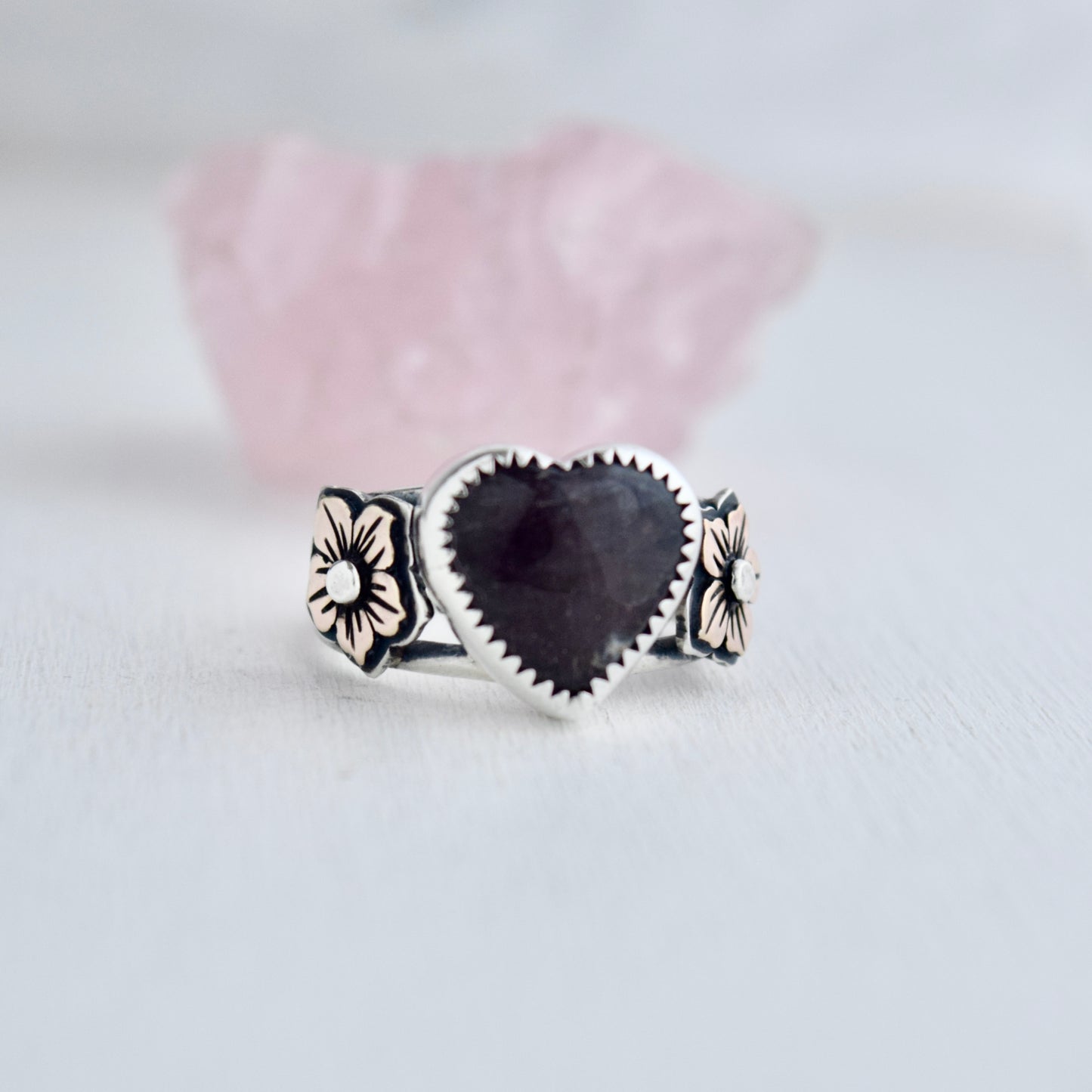 Heart Ring with Iolite and Rose Gold Fill Size 7